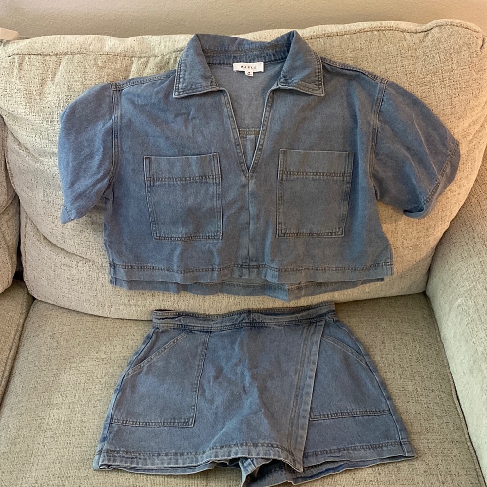 Boutique Demin Blouse and Skort Set